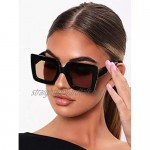 Black Square Sunglasses for Women Celeb Oversized Retro Vintage Festival Gold Detail Big Frame