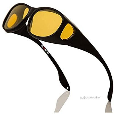 Bloomoak Polarized Night Over Glasses Anti-Glare UV 400 Protection for Men Women - Polarized Wrap Around Over Prescription Eyewear - Suit for Driving/Fishing/Golf (Night Vision Lens)