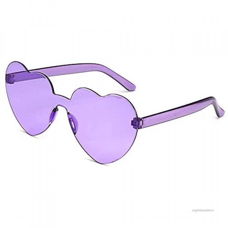 Fashion Heart Oversized Rimless Sunglasses One Piece Heart Shape Eyewear Colored Sunglasses for Women