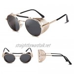 FEISEDY Vintage Steampunk Glasses Mens UV400 Protection Classic Round Metal Frame Sunglasses Womens B2518