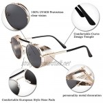 FEISEDY Vintage Steampunk Glasses Mens UV400 Protection Classic Round Metal Frame Sunglasses Womens B2518