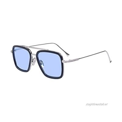 LHSDMOAT Sunglasses for Men Women Retro Metal Frame Iron Man Edith Sunglasses Vintage Tony Stark Nerd Glasses Square Eyewear