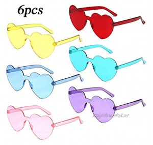 MEJOSER 6pcs Heart Shaped Rimless Glasses 6 Candy Colors Frameless Glasses Funny Party Glasses Hawaiian Tropical Costume Hippie Colorful Eyewear for Adults & Kids (6 Colors)