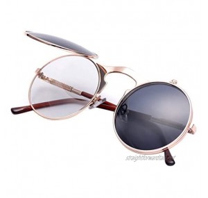 Retro Round Flip Up Sunglasses Steampunk Gothic Polarized Sunglasses for Men Women