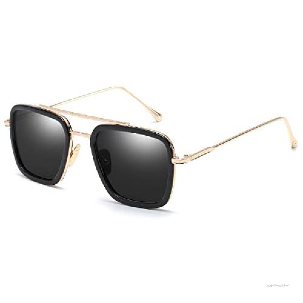 Retro Sunglasses Square Metal Frame for Men Women Tony Stark Sunglasses