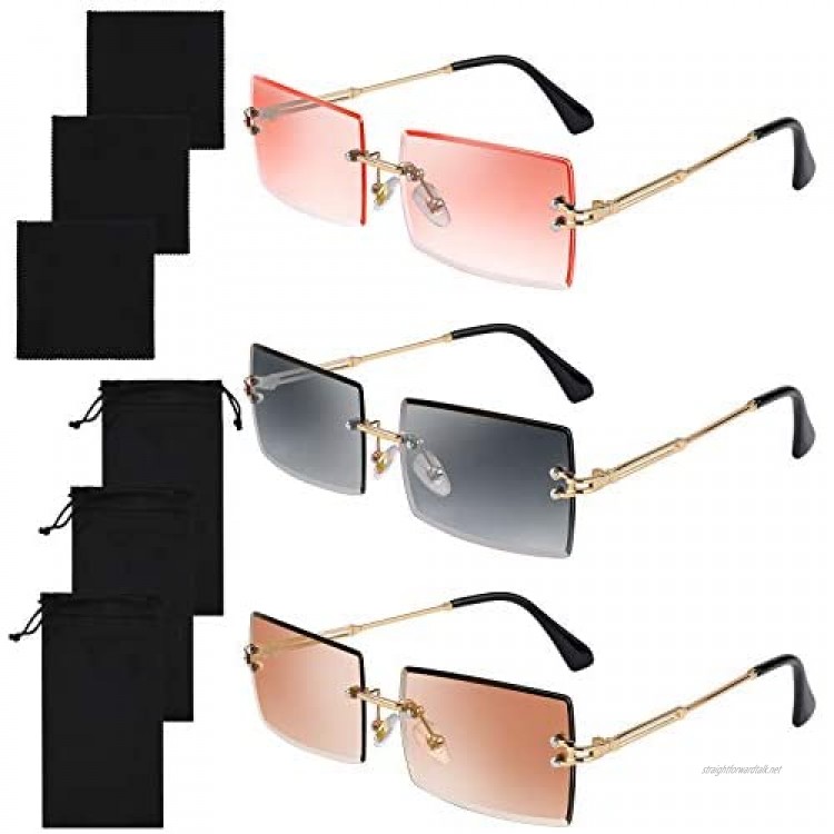 URATOT Rimless Rectangle Sunglasses Clear Retro Sunglasses Transparent Vintage Rimless Eyewear Fashion Metal Frame Eyewear for Women Men