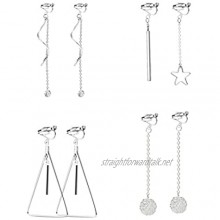 4 Pairs Clip On Earrings Not Pierced Dangle Earring Star Hollow Ball Round Tassel Drop Earrings Set for Womens Silver