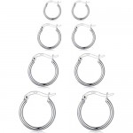 4 Pairs Silver Hoop Earrings for Women Men Girls Small Tiny Hypoallergenic Sterling Silver Post Cartilage Earring Jewelry Set(12mm/15mm/20mm/24mm)