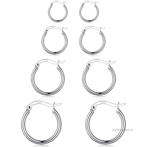 4 Pairs Silver Hoop Earrings for Women Men Girls Small Tiny Hypoallergenic Sterling Silver Post Cartilage Earring Jewelry Set(12mm/15mm/20mm/24mm)