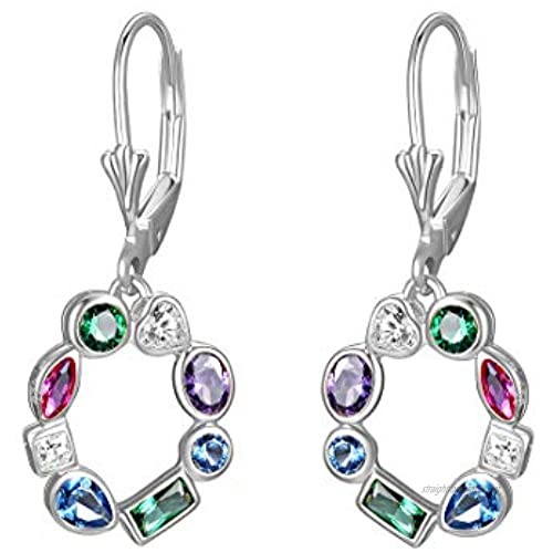 925 Sterling Silver Leverback Round Drop Earrings for Women 18K Gold Plated Dangle with AAA Cubic Zirconia Birthstone
