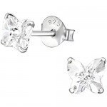 925 Sterling Silver with Crystals from Swarovski small butterfly stud earrings women girls 5mm various sparkly colours anti allergy hypoallergenic nickel free jewellery ladies sensitive ears gift box