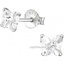 925 Sterling Silver with Crystals from Swarovski small butterfly stud earrings women girls 5mm various sparkly colours anti allergy hypoallergenic nickel free jewellery ladies sensitive ears gift box
