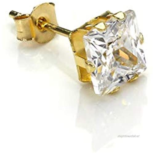 9ct Gold 5mm Clear Square CZ Crystal Single Ear Stud/Mens Earrings/Studs