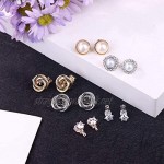 Adramata 6 Pairs Clip On Earring for Women CZ Freshwater Pearl Twist Knot Non Pierced Clip On Earrings Set Silver-Tone Rose Gold