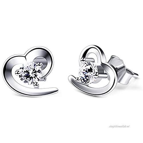 B.Catcher Silver Earrings Love Heart Cubic Zirconia Studs Earrings Set