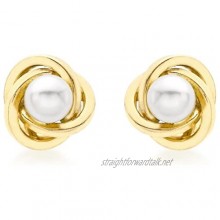 Carissima Gold 9ct Yellow Gold 8mm Knot and Pearl Stud Earrings