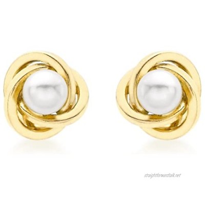 Carissima Gold 9ct Yellow Gold 8mm Knot and Pearl Stud Earrings