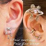 Coymet Two Way Frog Earrings Frog Lover Jewelry 2021 New Ear Jacket Earrings for Women Frog Lover Jewelry Retro Stud Detachable Earrings Gift for Women Girl