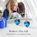 CRYSLOVE Angel Wing Earrings for Women 925 Sterling Silver Heart Dangle Drop Earrings with Blue Crystals Jewellery Gifts for Wife Mum