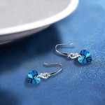 CRYSLOVE Angel Wing Earrings for Women 925 Sterling Silver Heart Dangle Drop Earrings with Blue Crystals Jewellery Gifts for Wife Mum