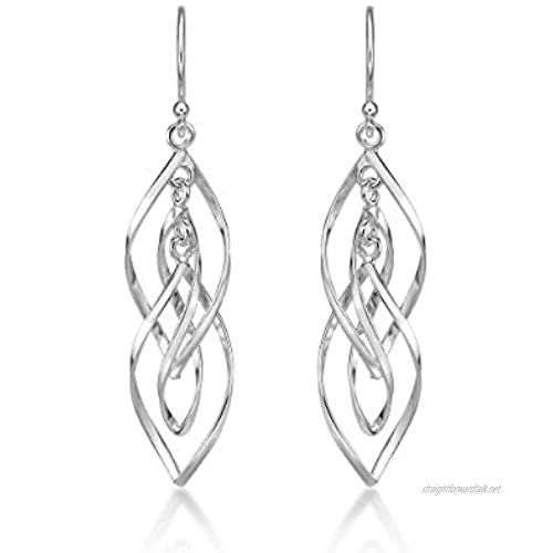 Diamond Treats Dangling 925 Sterling Silver Earrings. The Twirling Long Spiral Sterling Silver Drop Earrings with Fishhook Backs are a Lovely Gift for Women