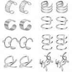 Dokpav 8 Pairs Stainless Steel Ear Cuff Helix Cartilage Clip on Earrings Non Pierced Cartilage Earrings for Women Men Supplies 8 Styles (Sliver)