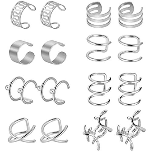 Dokpav 8 Pairs Stainless Steel Ear Cuff Helix Cartilage Clip on Earrings Non Pierced Cartilage Earrings for Women Men Supplies 8 Styles (Sliver)