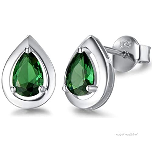 FANCIME 925 Sterling Silver May Birthstone Stud Earrings Emerald Stud Earrings with Elegant Jewellery Box Birthday Christmas Valentine's Day Anniversary Mother's Day Present for Women Girl 0.7cm*1cm