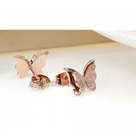 FJYOURIA Jewellery Women's Butterfly Ear Studs Rose Gold Stainless Steel Scrub Stud Earrings - Hypoallergenic