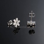 FJYOURIA Ladies Charm Earrings Women Titanium Steel Cute Daisy Flower with Cubic Zircon Crystal Stud Earrings