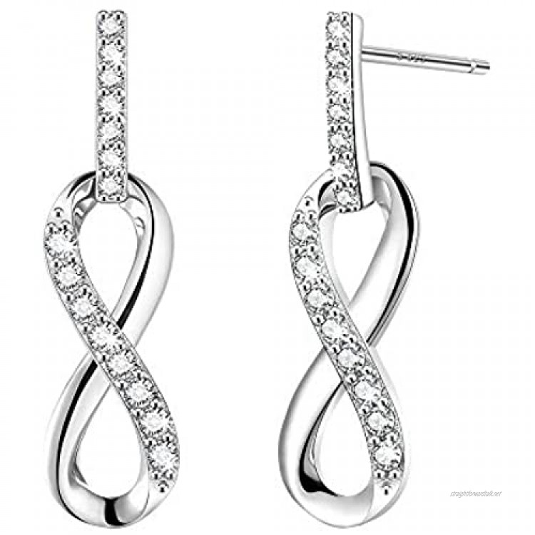 F.ZENI Infinity Earrings 925 Sterling Silver Dangle EarringsTimeless Love Jewelry Anniversary Birthday Gift for Women Girls