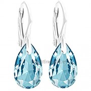 GIFT BOXED! Ah! Jewellery® Ladies 16mm Eye Catching Aquamarine Pear Crystals From Swarovski Earrings. Solid Sterling Silver Easy To Use Leverbacks. Stamped 925. Total Weight 3gr.