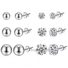 HAISWET Silver Stud Earrings 925 Sterling Silver 3 4 5MM Cubic Zirconia&Ball Cartilage Sleeper Stud Set