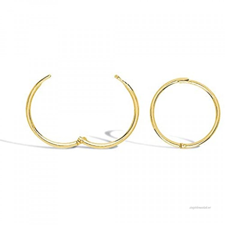 Jewelco London Solid 9ct Yellow Gold Hinged Sleeper 1mm Hoop Earrings 13mm