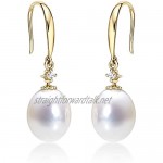 Lustrous Pearl Earrings Shiny Genuine Freshwater Pearls & Sparkling Cubic Zirconia set in Luxurious 9K White or Yellow Gold. These Dangling Gold Pearl Drop Earrings are the Perfect Gift for Women.