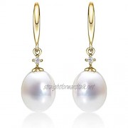 Lustrous Pearl Earrings Shiny Genuine Freshwater Pearls & Sparkling Cubic Zirconia set in Luxurious 9K White or Yellow Gold. These Dangling Gold Pearl Drop Earrings are the Perfect Gift for Women.