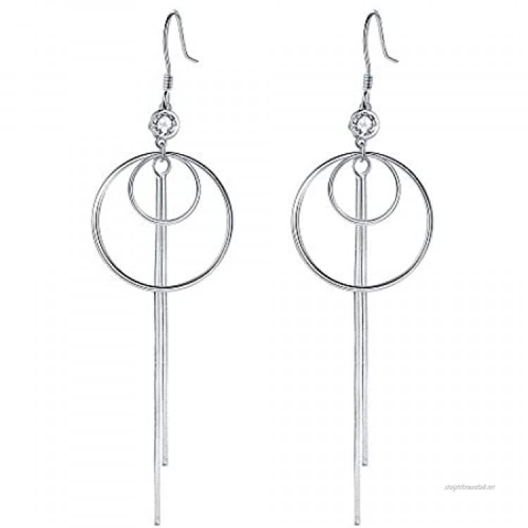 Lydreewam 925 Sterling Silver Long Tassel Drop Earrings for Women with Hollow Circle & 3A Cubic Zirconia Gift Box Packed