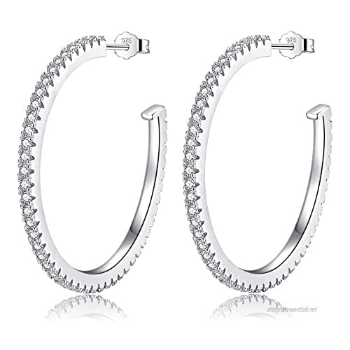 LYTOPTOP Silver Hoop Earrings for Women Hypoallergenic Cubic Zirconia Open Huggie Earrings| 925 Sterling Silver Hoop Earrings Jewellery Gifts for Ladies Girls 15/20/30mm