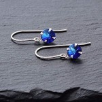 pewterhooter® petite 925 Sterling Silver drop earrings for women made with sparkling Bermuda Blue crystal. Gift box. Made in the UK.