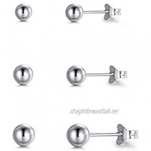 PRETTERY Hypoallergenic 925 Sterling Silver Round Ball Stud Earrings Size: 3mm 4mm 5mm