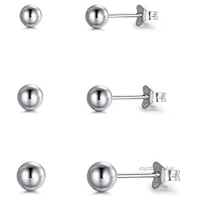 PRETTERY Hypoallergenic 925 Sterling Silver Round Ball Stud Earrings Size: 3mm 4mm 5mm