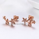 Qings 925 Sterling Silver Earrings Rose Gold Stars Style Stud Earrings with Cubic Zirconia Simulated Diamond Fashion Jewelry Gifts for Lady women Girls