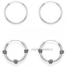 SET of 2 PAIRS Sterling Silver Hoop Earrings: 15mm Bali Hoops and 14mm (1/2 inch) Plain Hoops. Gift Boxed. MUCH SMALLER THAN SHOWN!!! 6207/SET
