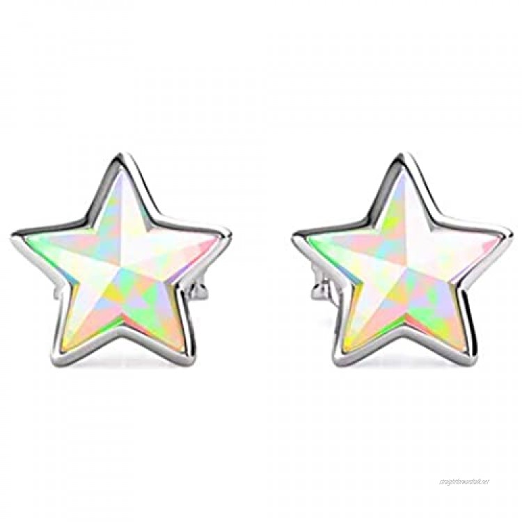 Silver Star Rainbow Small Stud Swarovski Crystal Earrings - Rhodium plated for Women's or Girl's Gift.