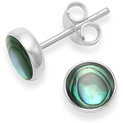 Sterling Silver Paua Shell Earrings - 7mm round Paua Shell stud Earrings with flat solid silver back. Gift boxed 5798PS