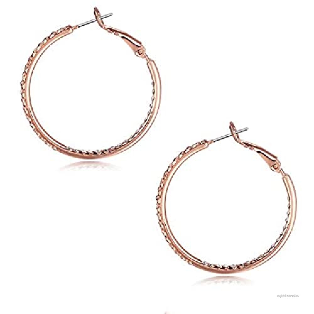 35MM SUPRAONE 1 Pair Hoop Earrings for Women 14K Rose Gold Plated Hypoallergenic Lightweight CZ Big Hoop Earrings Set