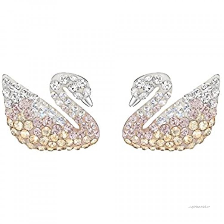 Swarovski Women's Iconic Swan Pierced Earrings Brilliant Multicoloured Crystals with Rhodium-Plating and Crystal Pearl from the Swarovski Iconic Swan Collection