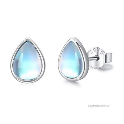 Water Drop Moonstone Earrings Natural Pure Birthstone Blue Eyes Teardrop Rainbow Moonstone Stud Earrings 925 Sterling Silver Hypoallergenic Earrings for Sensitive Ears
