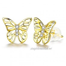ZENI Butterfly Earrings for Women 14K Gold Plated 925 Sterling Silver Hypoallergenic Stud Earrings Birthday Gift for Women