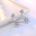 Zolkamery Star Drop Earrings for Women 925 Sterling Silver Dangling Dangly Stud Earrings with Cubic Zirconia Hypoallergenic Dual Use Studs Earring Engagement Christmas Thanksgiving Jewellery Gift